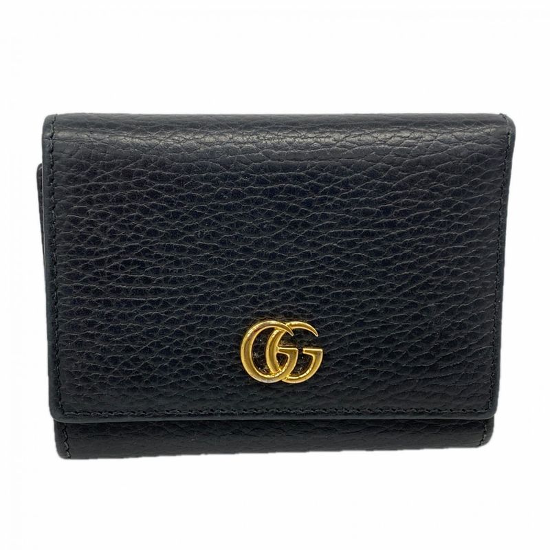 Gucci Trifold Wallet GG Marmont Leather Black Gold