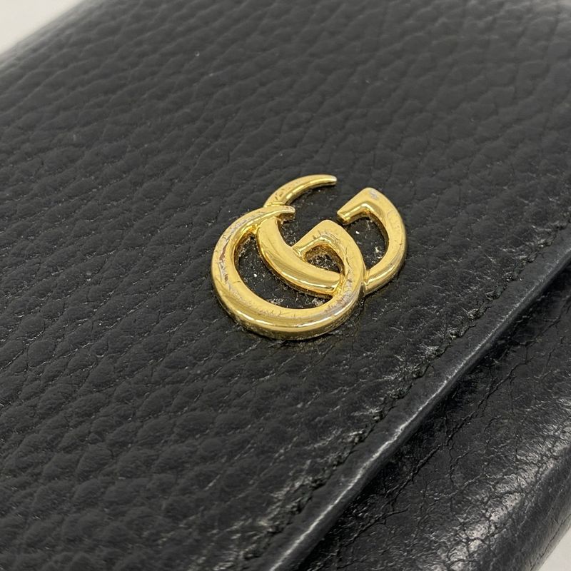 Gucci Trifold Wallet GG Marmont Leather Black Gold