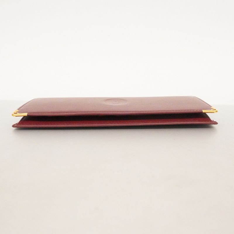 Cartier Long Bill Purse Must Leather Gold Wallet Bordeaux