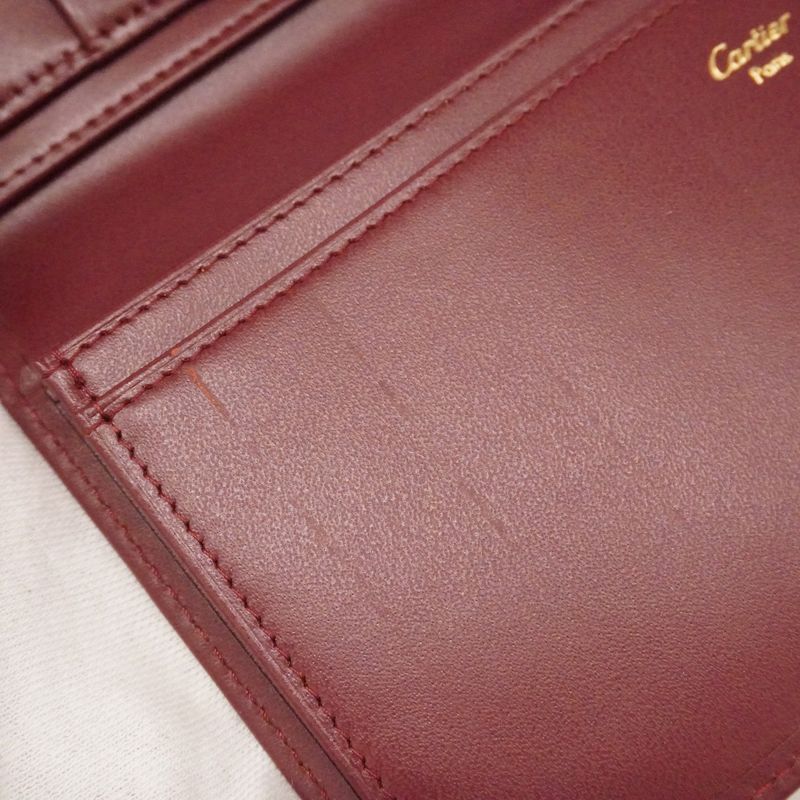 Cartier Long Bill Purse Must Leather Gold Wallet Bordeaux