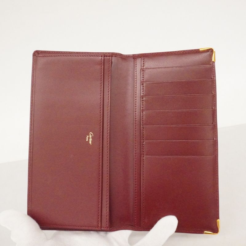 Cartier Long Bill Purse Must Leather Gold Wallet Bordeaux