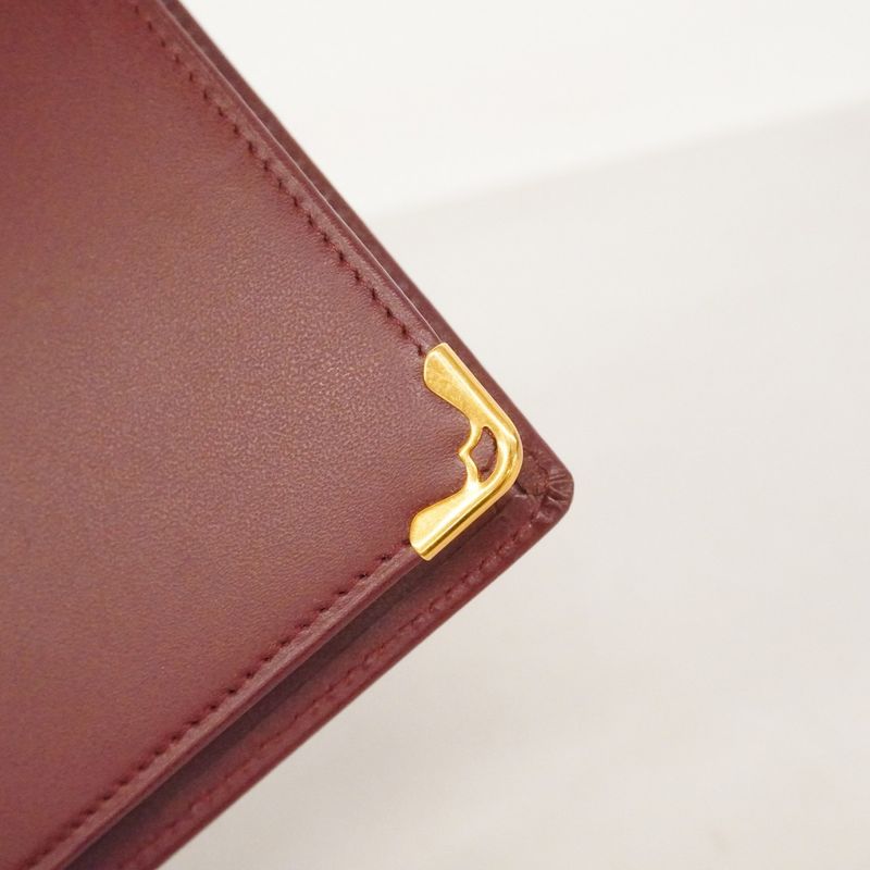 Cartier Long Bill Purse Must Leather Gold Wallet Bordeaux
