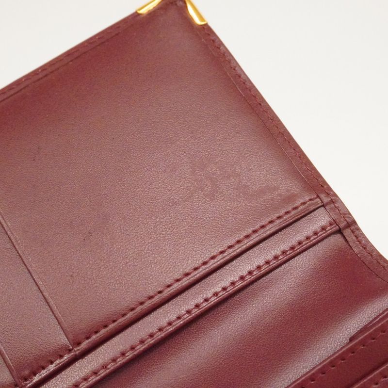 Cartier Long Bill Purse Must Leather Gold Wallet Bordeaux