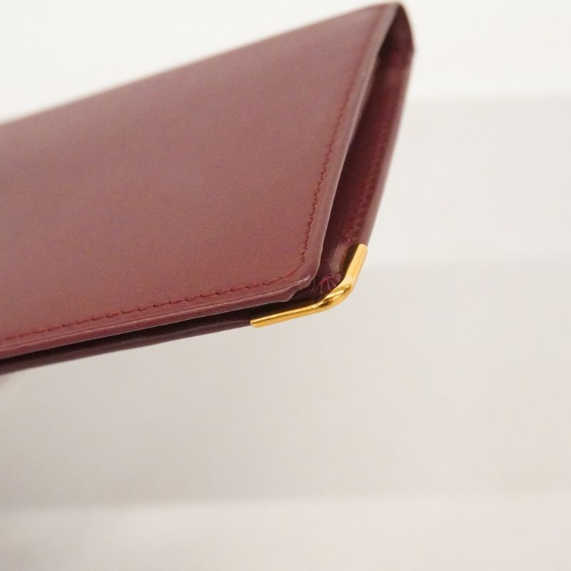 Cartier Long Bill Purse Must Leather Gold Wallet Bordeaux