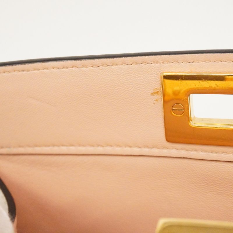 Fendi Handbag Peekaboo Eyelash Leather White Gold 2-Way Bag