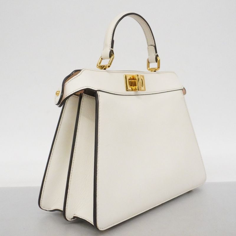 Fendi Handbag Peekaboo Eyelash Leather White Gold 2-Way Bag