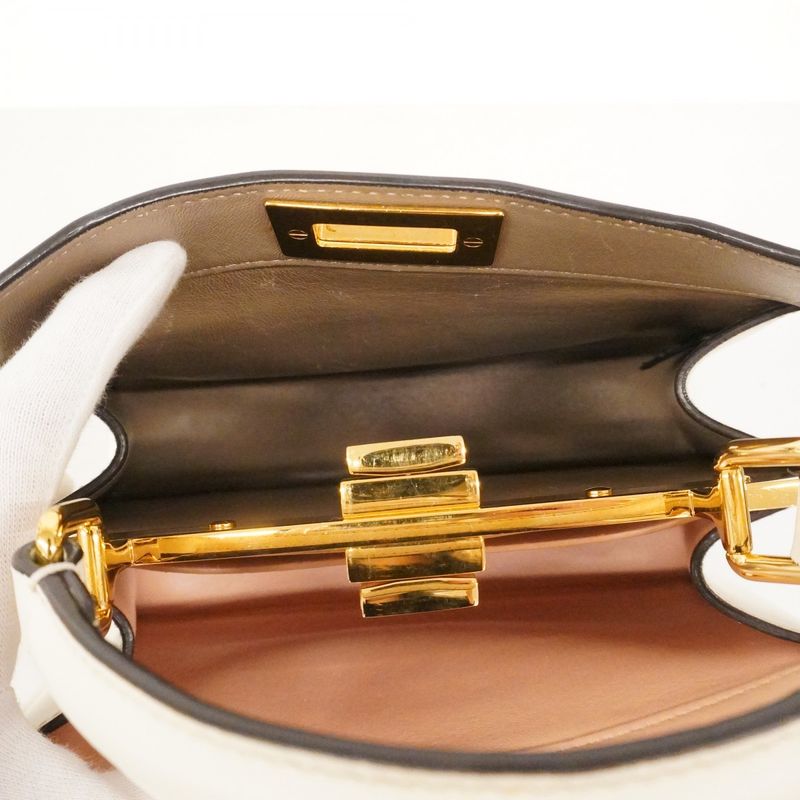 Fendi Handbag Peekaboo Eyelash Leather White Gold 2-Way Bag