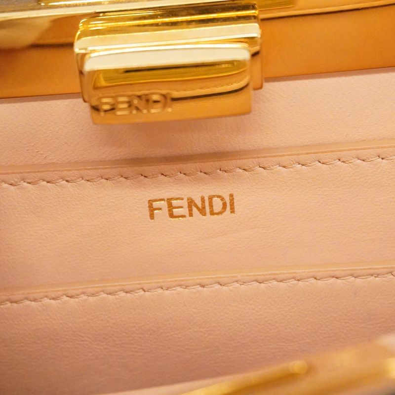 Fendi Handbag Peekaboo Eyelash Leather White Gold 2-Way Bag
