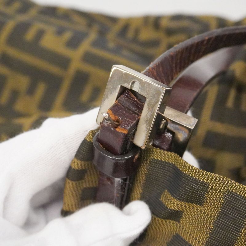 Fendi Tote Zucca Nylon Canvas Brown Silver