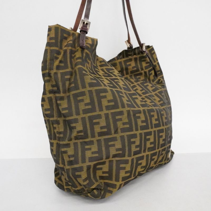 Fendi Tote Zucca Nylon Canvas Brown Silver
