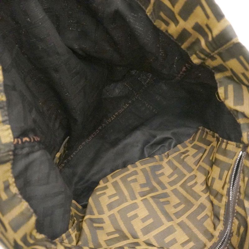 Fendi Tote Zucca Nylon Canvas Brown Silver