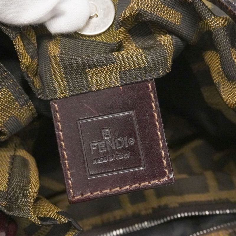 Fendi Tote Zucca Nylon Canvas Brown Silver