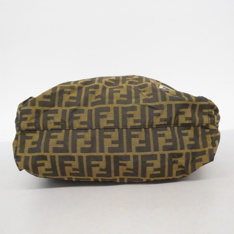 Fendi Tote Zucca Nylon Canvas Brown Silver