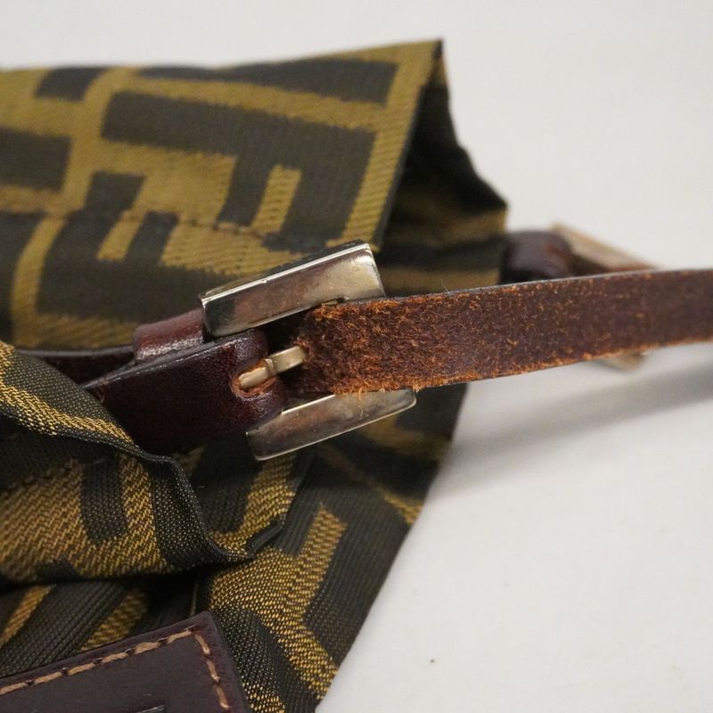 Fendi Tote Zucca Nylon Canvas Brown Silver