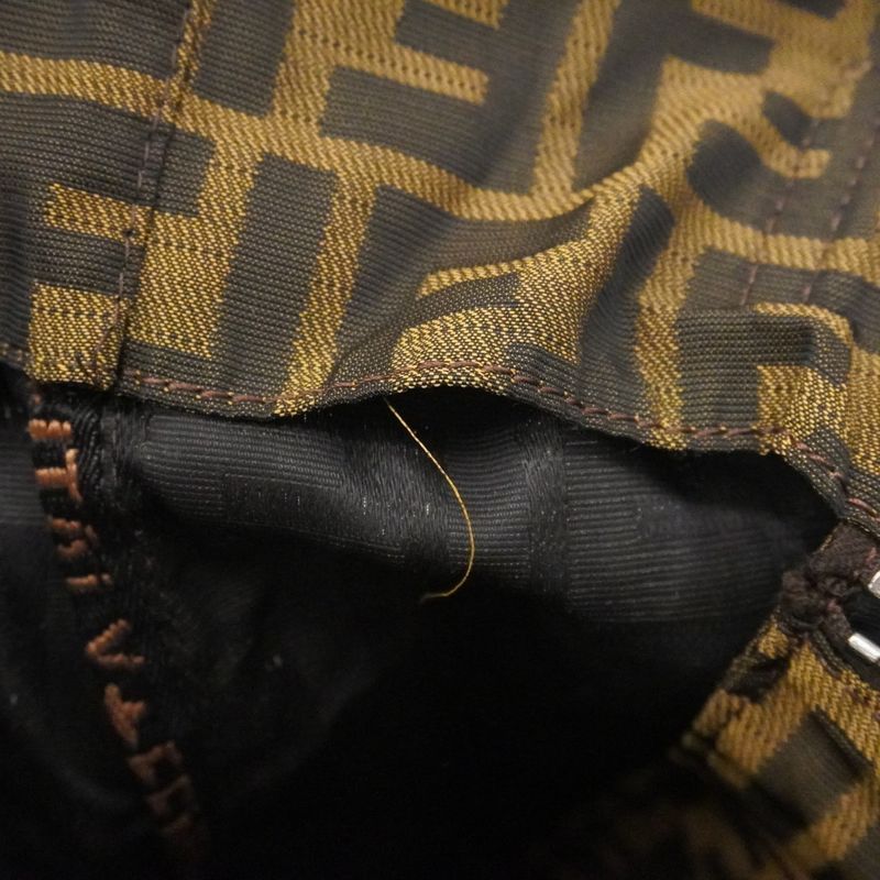 Fendi Tote Zucca Nylon Canvas Brown Silver