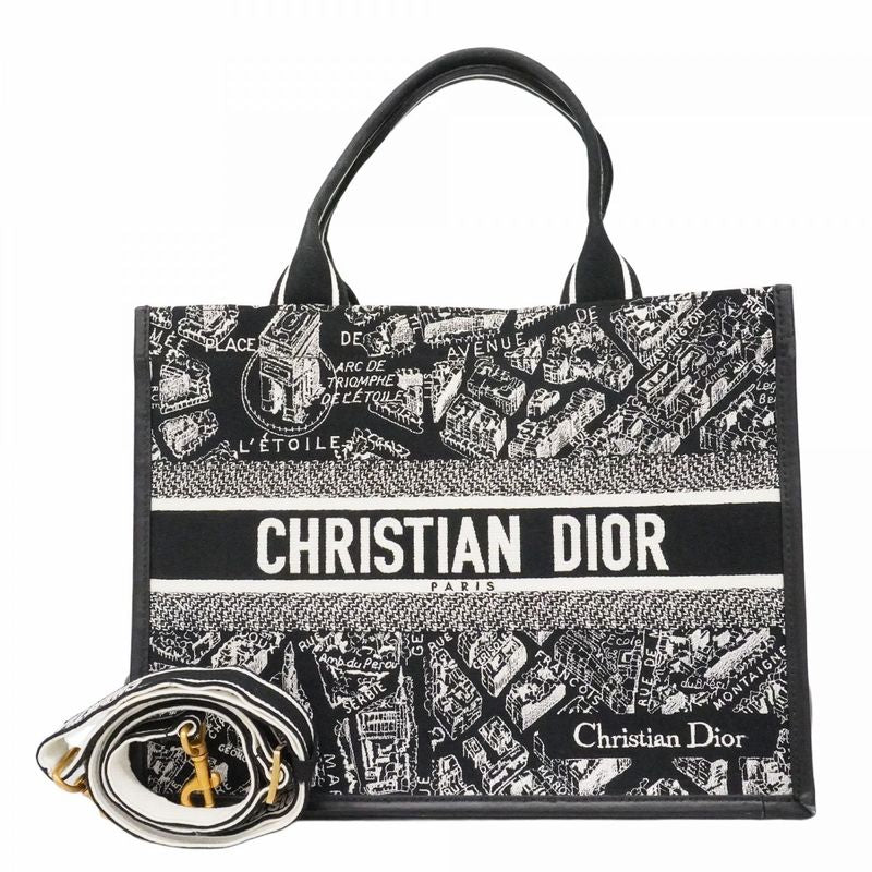 Dior Tote Book Canvas Leather Black Gold 2-Way