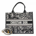 Dior Tote Book Canvas Leather Black Gold 2-Way