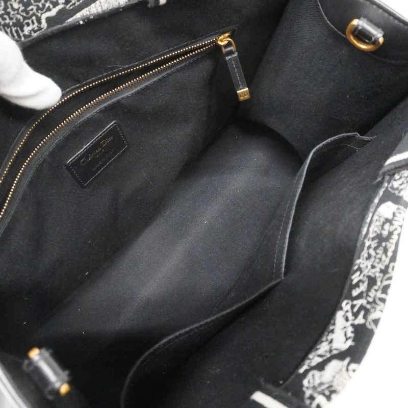 Dior Tote Book Canvas Leather Black Gold 2-Way