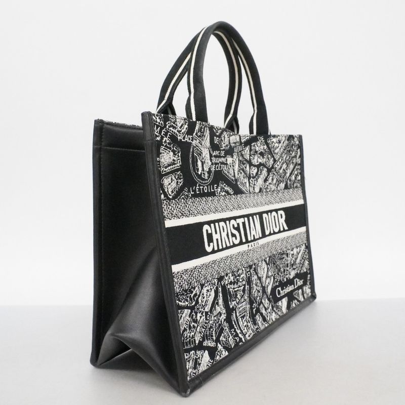 Dior Tote Book Canvas Leather Black Gold 2-Way