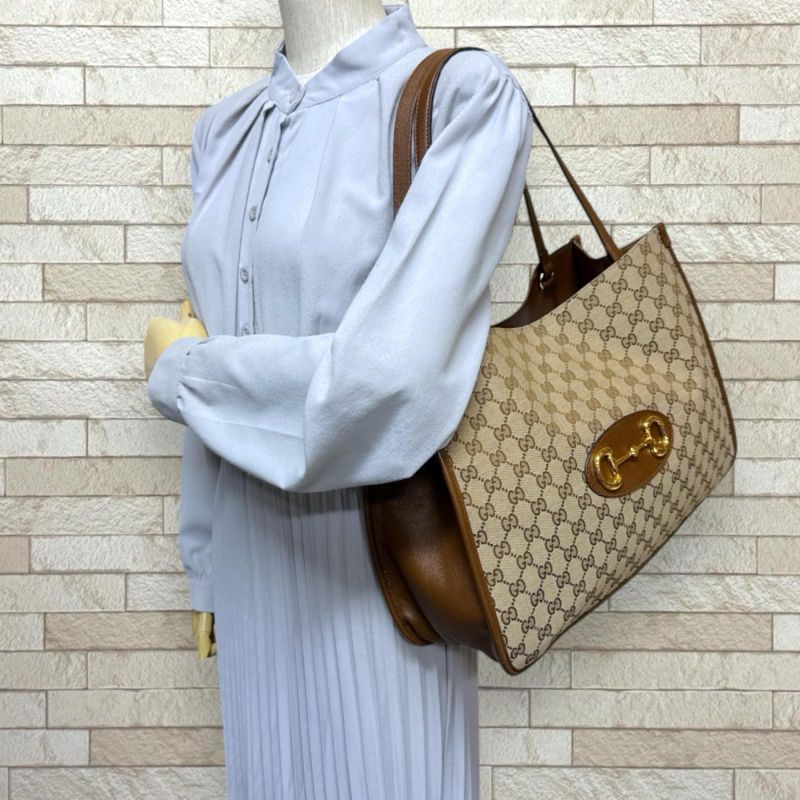 Gucci Horsebit Tote GG Canvas Brown