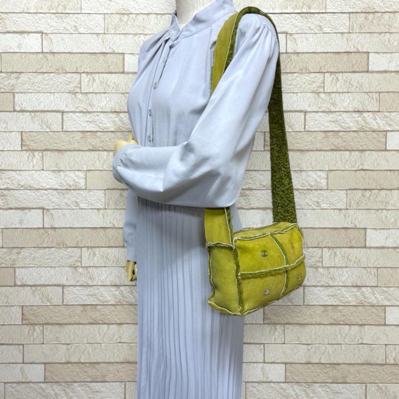 Chanel Choco Bar Shoulder Bag Mouton Green Bar