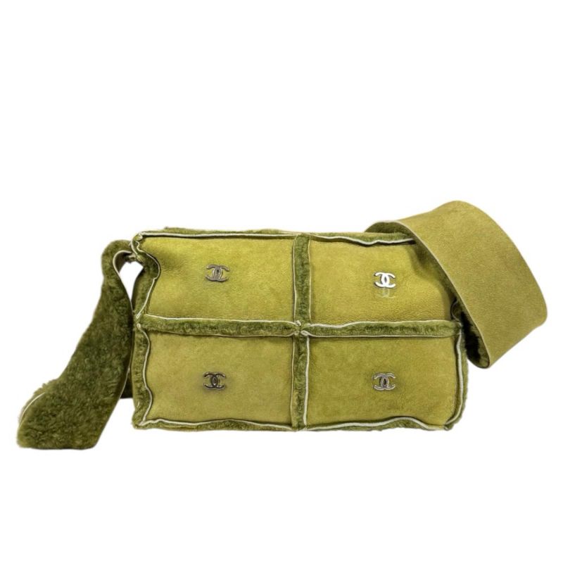 Chanel Choco Bar Shoulder Bag Mouton Green Bar