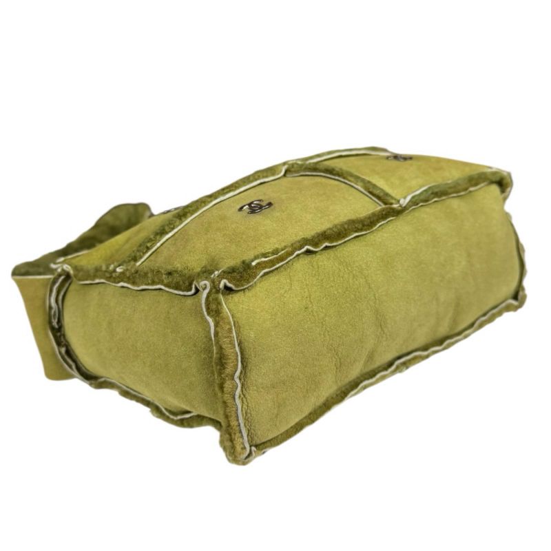 Chanel Choco Bar Shoulder Bag Mouton Green Bar