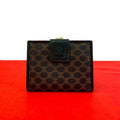 Celine Vintage Macadam Blason Pattern Leather Bifold Wallet Mini Black Brown