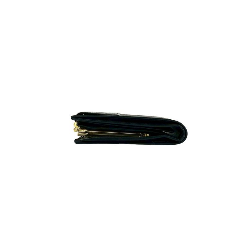 Celine Vintage Macadam Blason Pattern Leather Bifold Wallet Mini Black Brown
