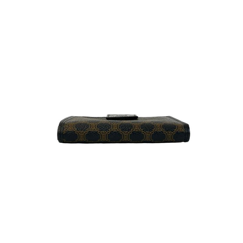 Celine Vintage Macadam Blason Pattern Leather Bifold Wallet Mini Black Brown