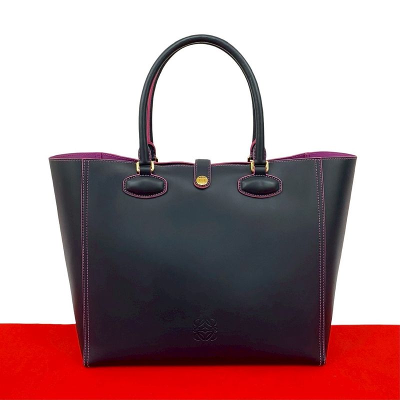 Loewe Leo Anagram Logo Tote Leather Navy Navy X Pink