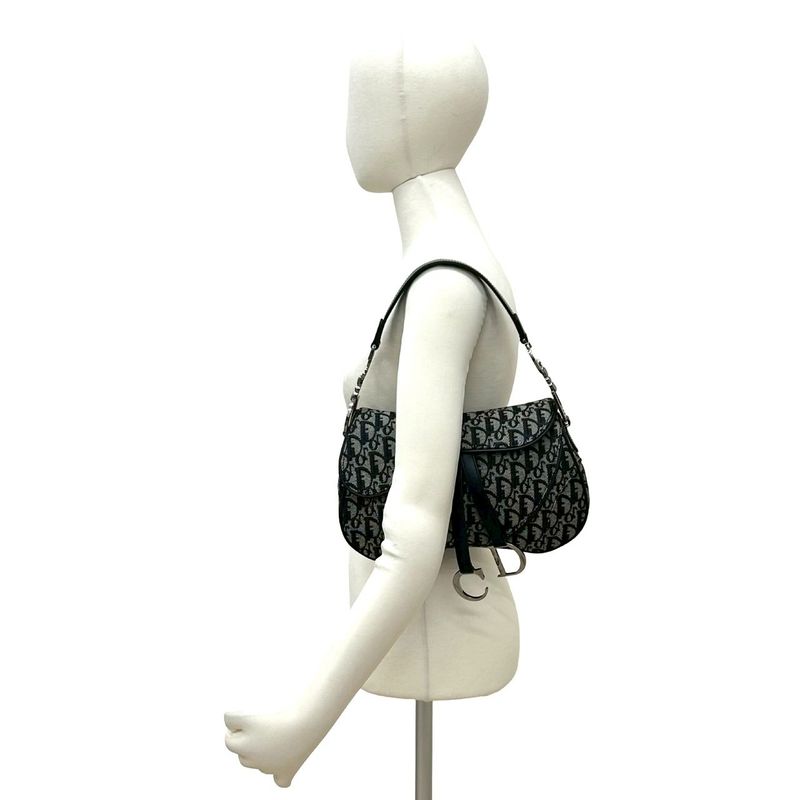 Dior Saddle Bag Trotter Canvas Leather Black