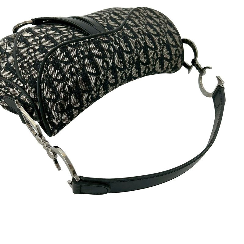 Dior Saddle Bag Trotter Canvas Leather Black