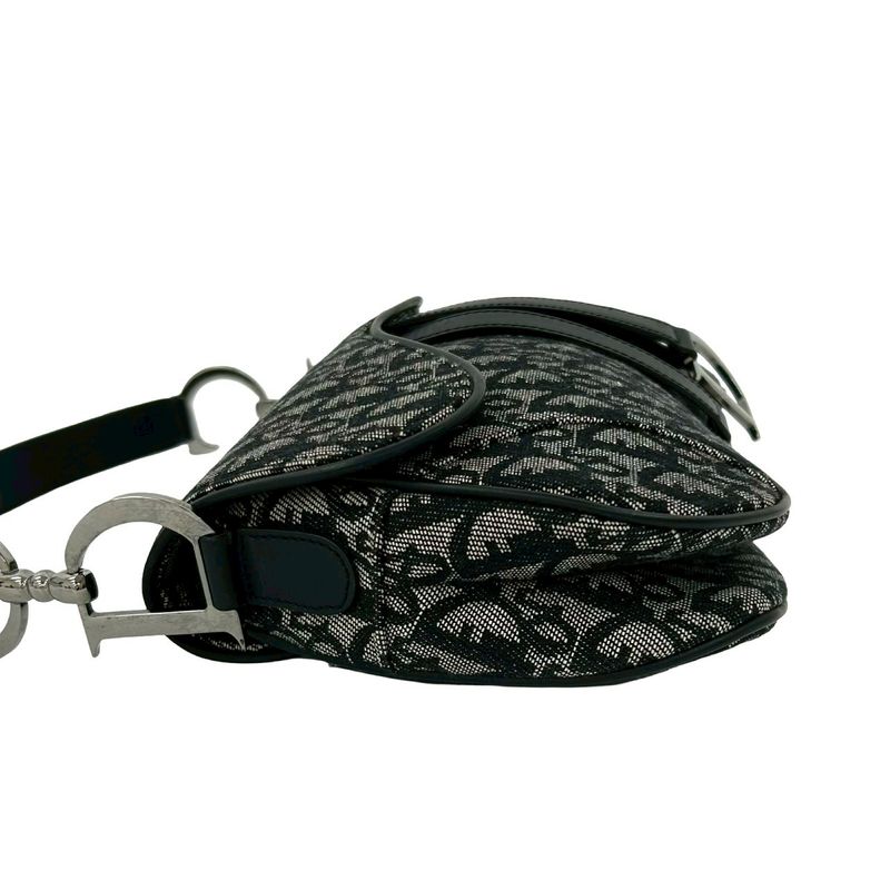 Dior Saddle Bag Trotter Canvas Leather Black