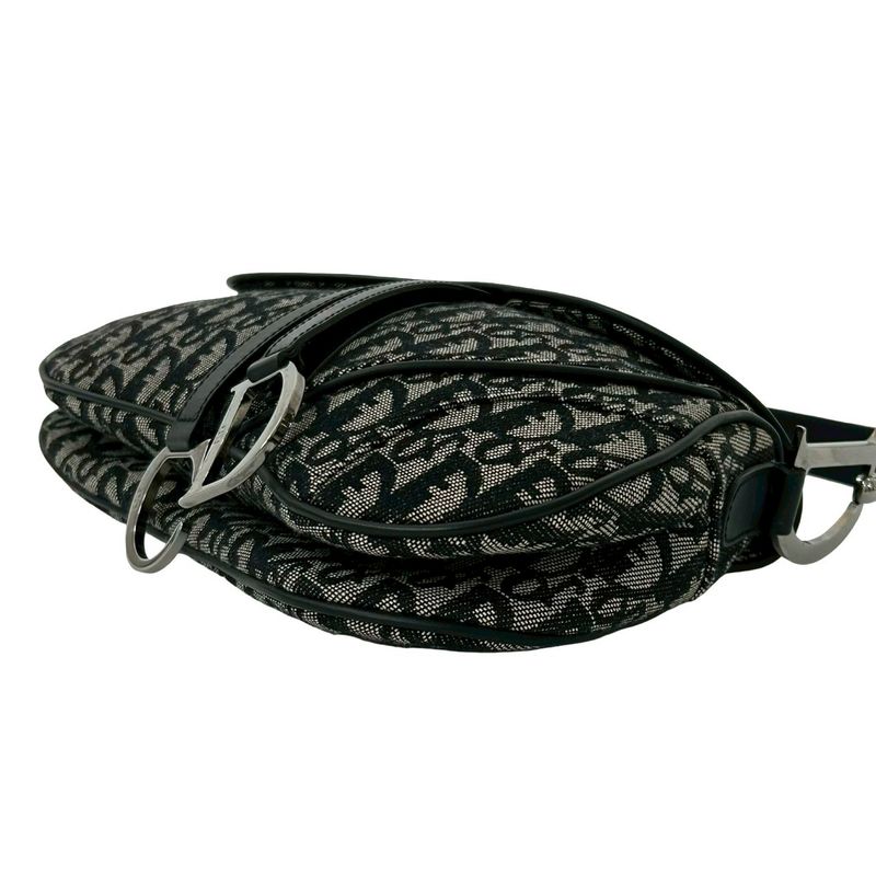 Dior Saddle Bag Trotter Canvas Leather Black