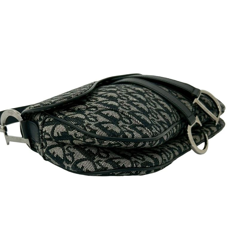 Dior Saddle Bag Trotter Canvas Leather Black