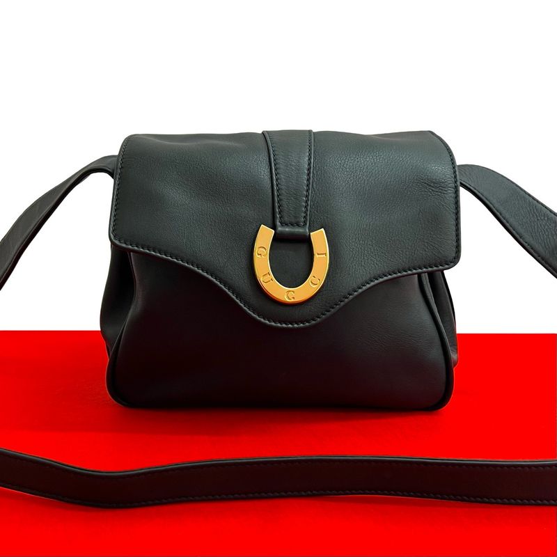 Gucci Vintage Horse Shoe Logo Leather Shoulder Bag