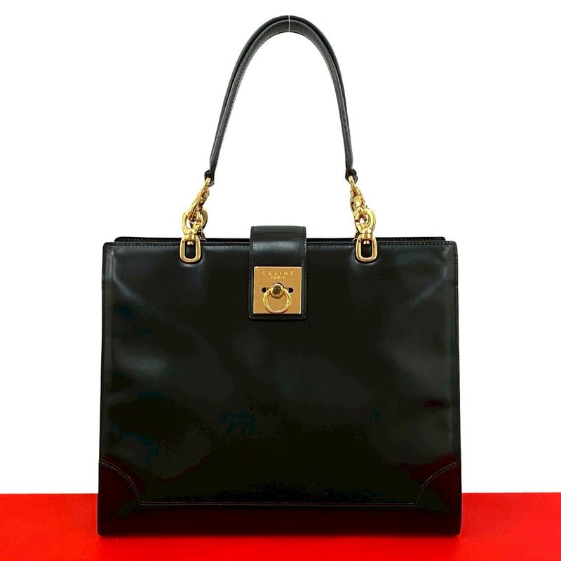 Celine Vintage Logo Ring Calf Leather Handbag