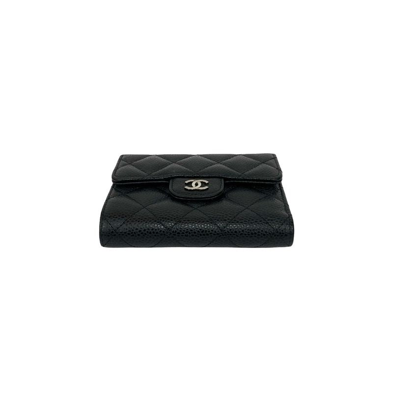 Chanel Card Seal Quilted CC Logo Caviar Leather Trifold Wallet