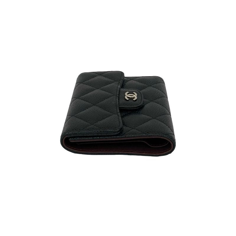 Chanel Card Seal Quilted CC Logo Caviar Leather Trifold Wallet
