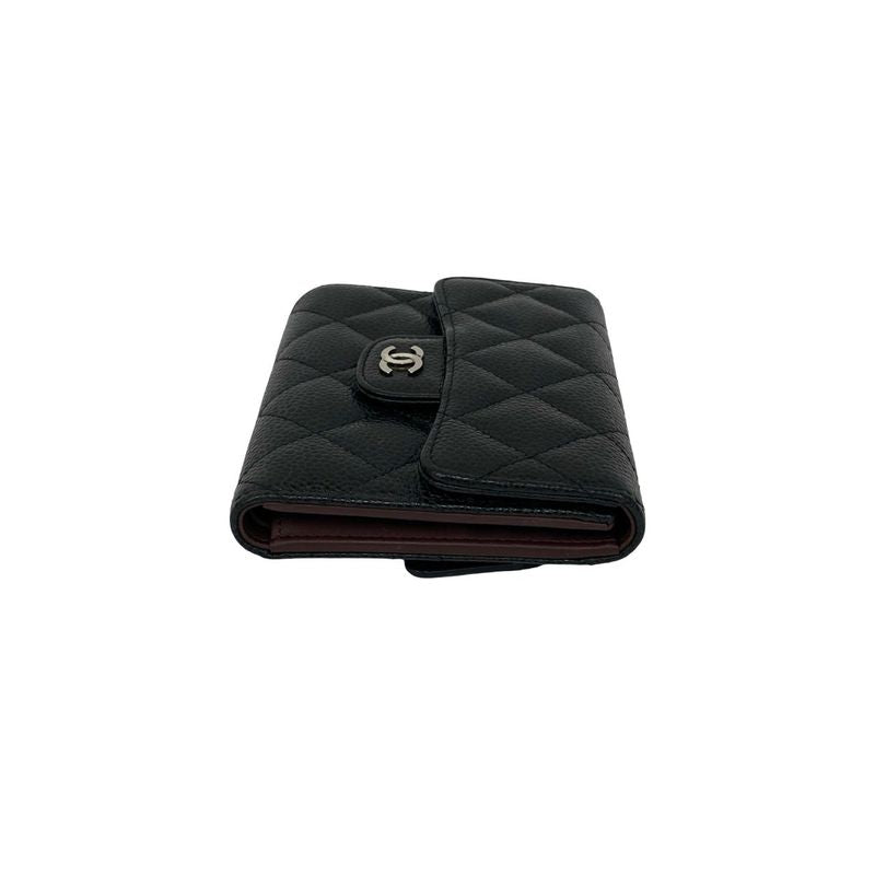 Chanel Card Seal Quilted CC Logo Caviar Leather Trifold Wallet