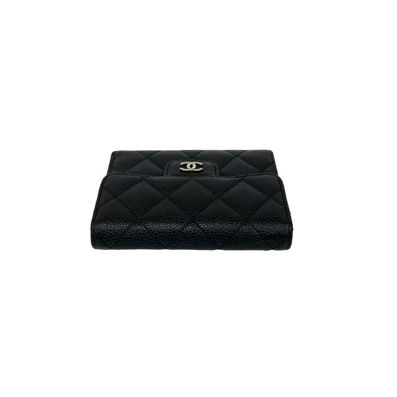 Chanel Card Seal Quilted CC Logo Caviar Leather Trifold Wallet