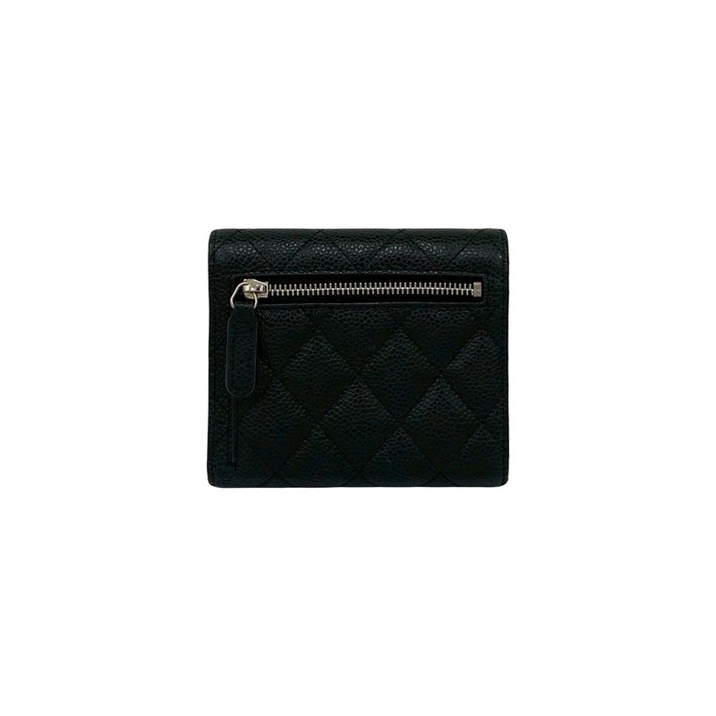 Chanel Card Seal Quilted CC Logo Caviar Leather Trifold Wallet