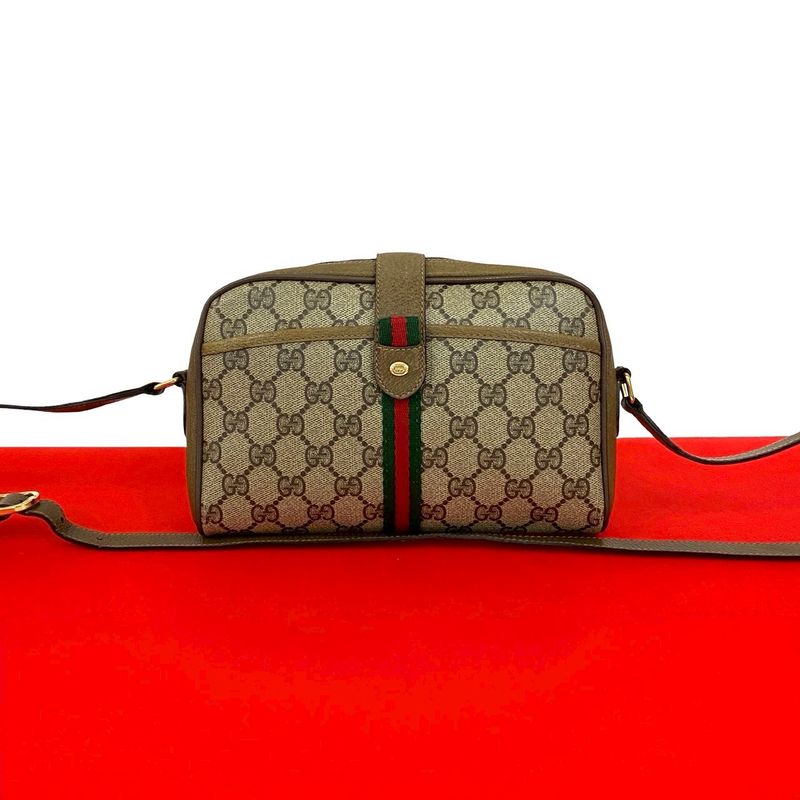 Gucci Vintage Sherry Shoulder Bag Brown Green Red