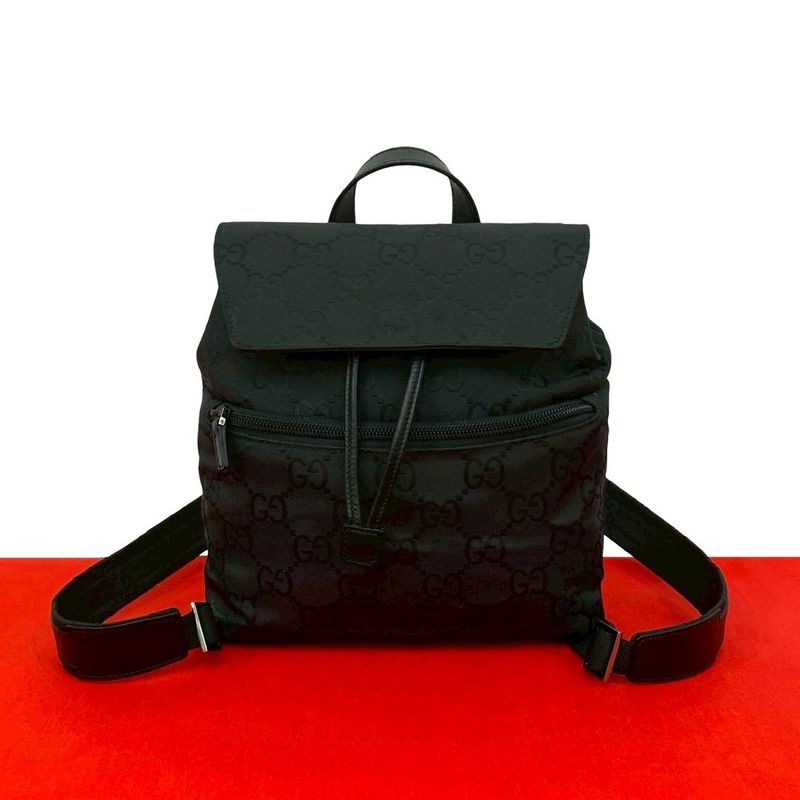 Gucci GG Logo All Over Pattern Nylon Leather Drawstring Mini Backpack