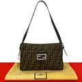 Fendi Zucca FF Pattern Canvas Leather Shoulder Bag Brown Black