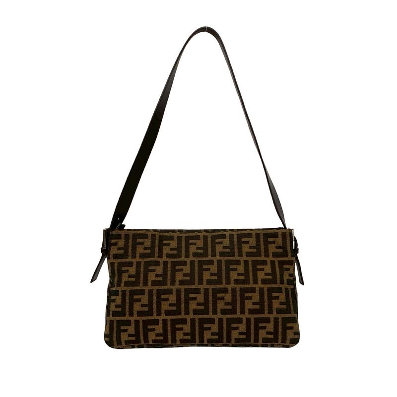 Fendi Zucca FF Pattern Canvas Leather Shoulder Bag Brown Black