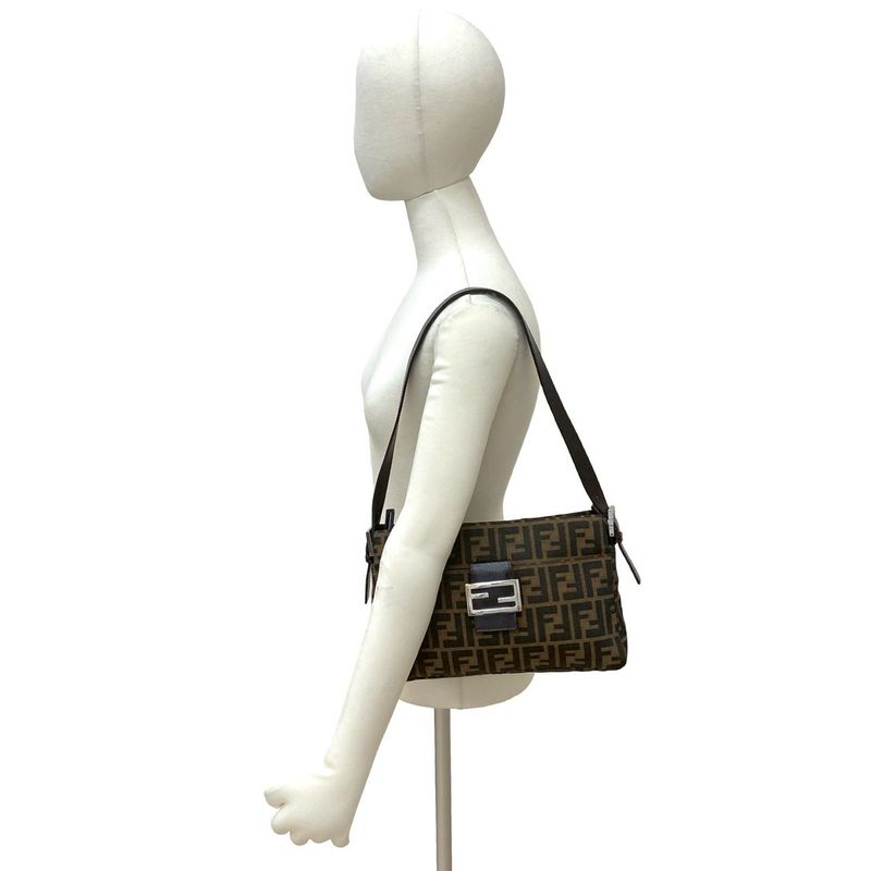 Fendi Zucca FF Pattern Canvas Leather Shoulder Bag Brown Black