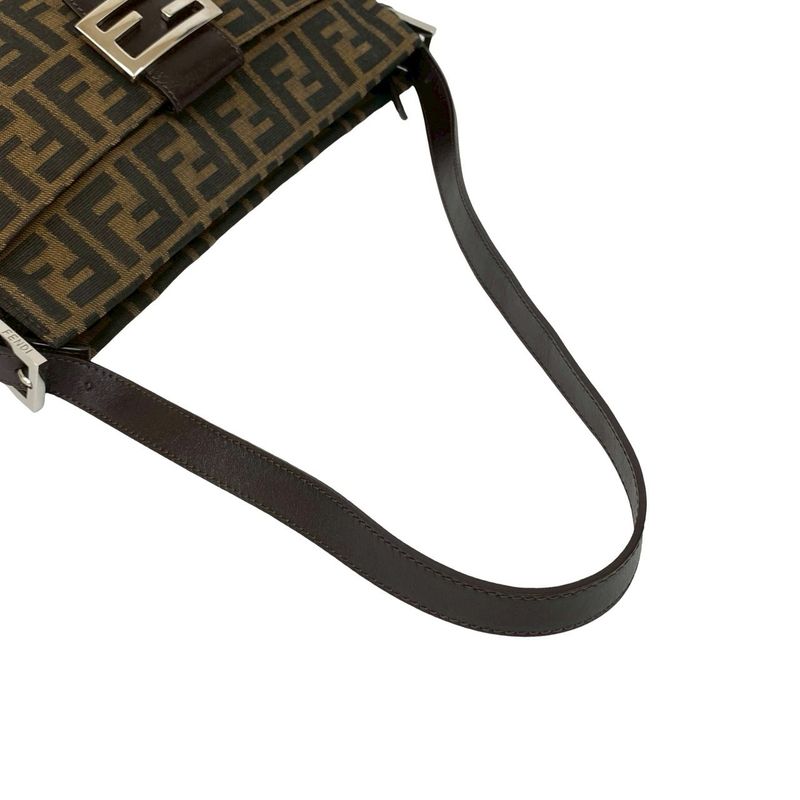 Fendi Zucca FF Pattern Canvas Leather Shoulder Bag Brown Black