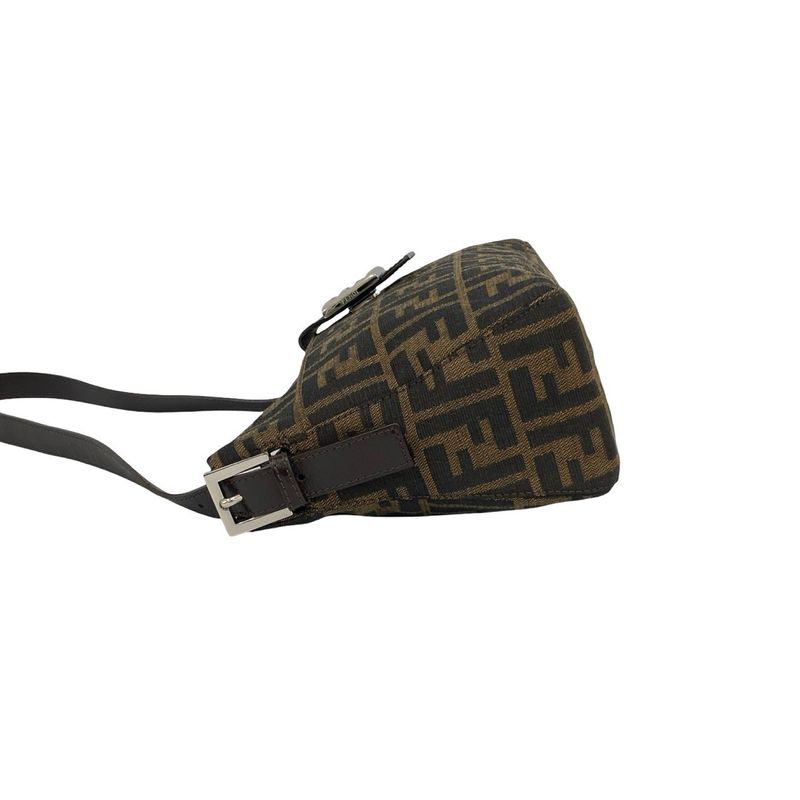 Fendi Zucca FF Pattern Canvas Leather Shoulder Bag Brown Black